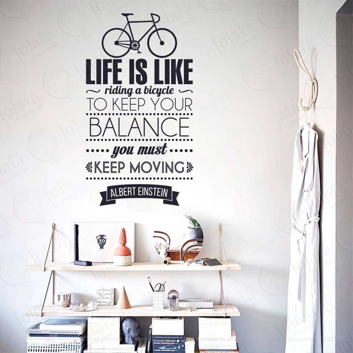 Life And Bicycle Adesivo de Parede Frase Personalizada para Sala, Quarto, Porta e Vidro Mod:206