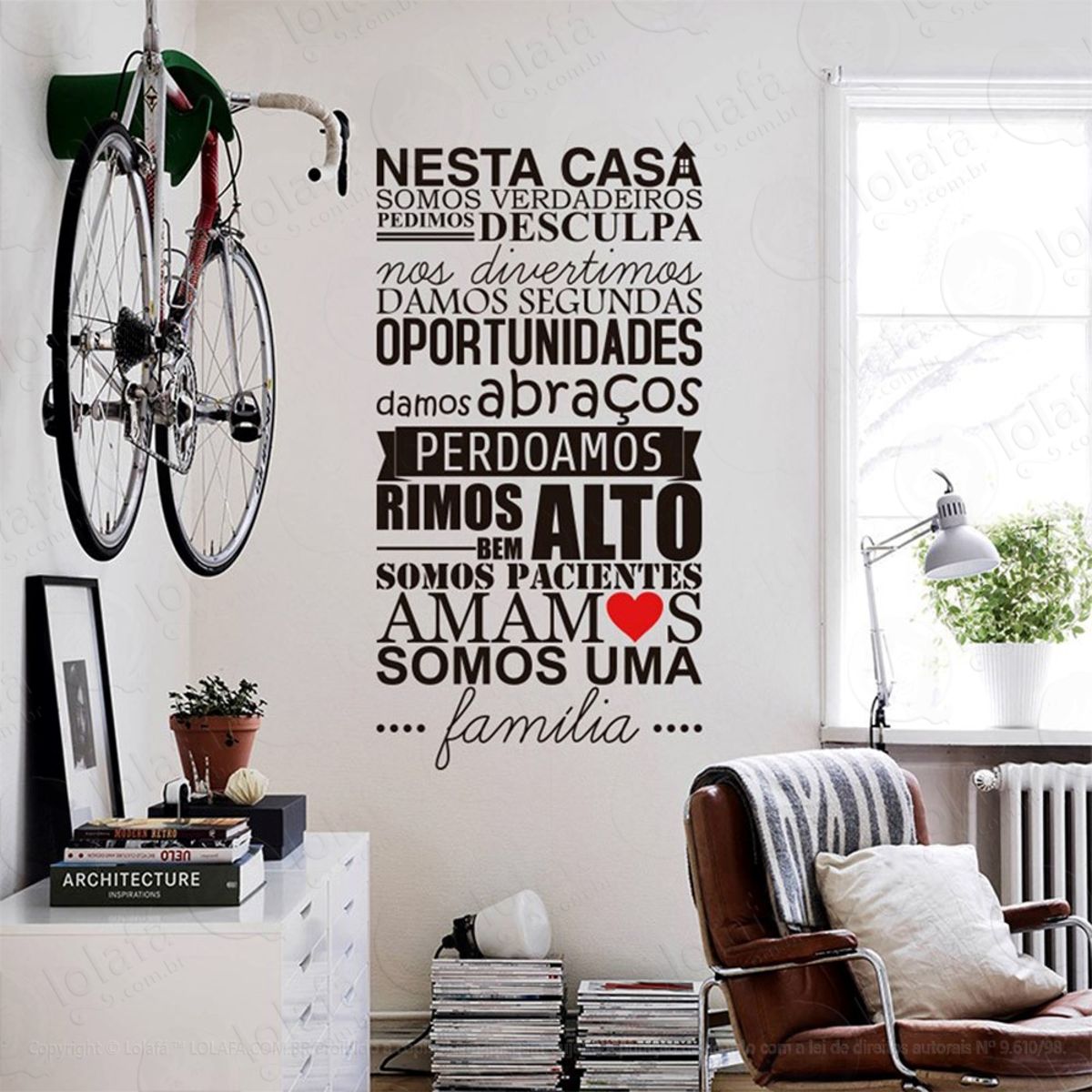 Família Adesivo de Parede Frase Personalizada para Sala, Quarto, Porta e Vidro Mod:216