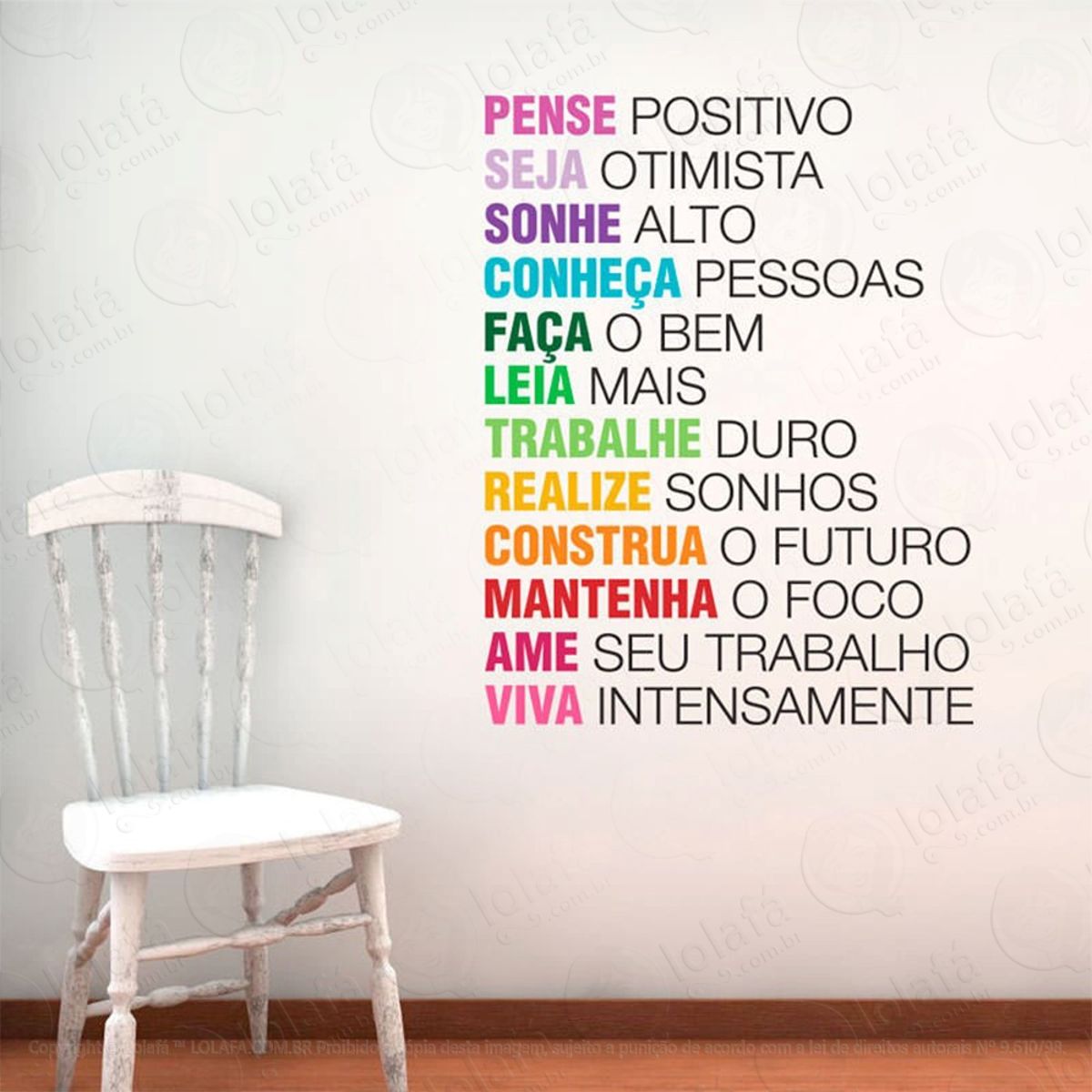 Pense Positivo Adesivo de Parede Frase Personalizada para Sala, Quarto, Porta e Vidro Mod:217