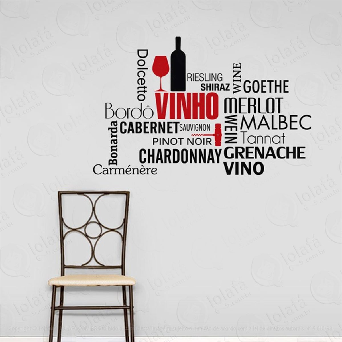 Vinho Adesivo de Parede Frase Personalizada para Sala, Quarto, Porta e Vidro Mod:218