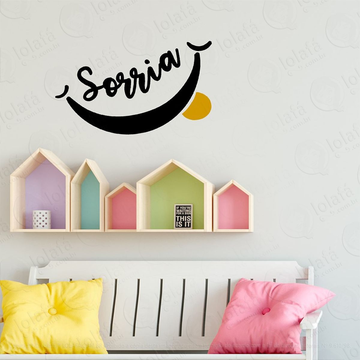 Sempre Sorria Adesivo de Parede Frase Personalizada para Sala, Quarto, Porta e Vidro Mod:221
