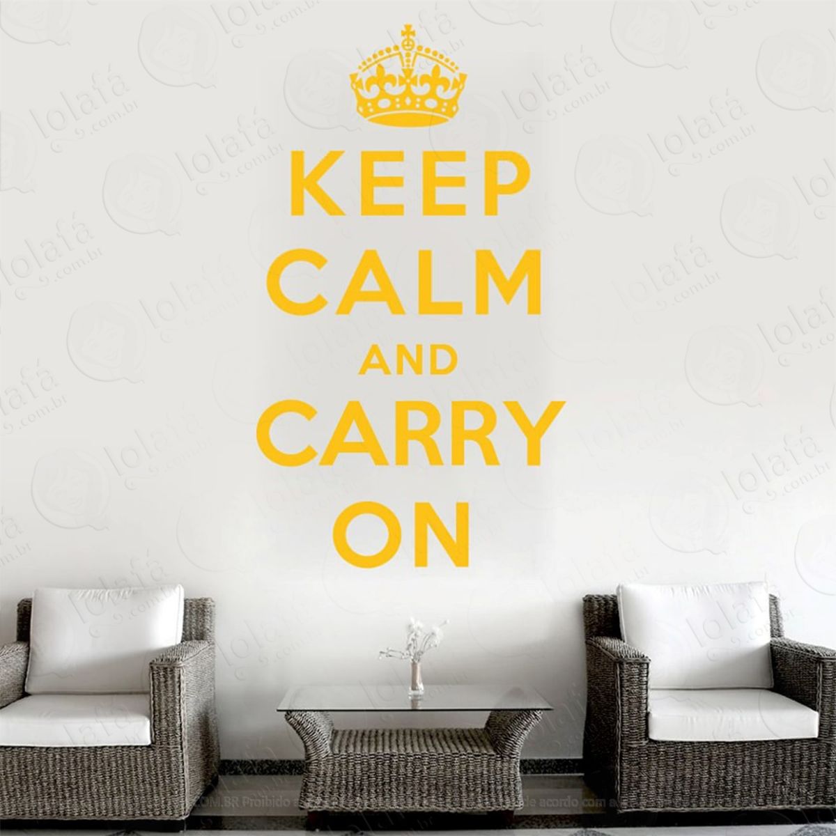 Keep Calm And Carry Adesivo de Parede Frase Personalizada para Sala, Quarto, Porta e Vidro Mod:225