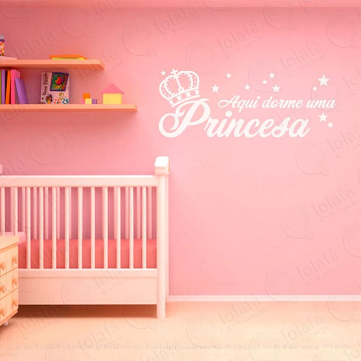 Aqui Dorme Uma Princesa Adesivo de Parede Frase Personalizada para Sala, Quarto, Porta e Vidro Mod:243