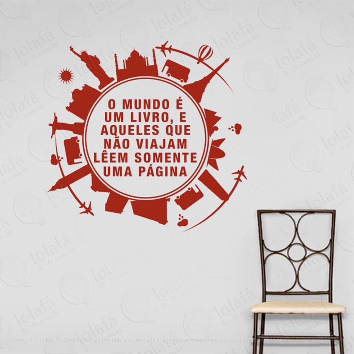 O Mundo É Um Livro Adesivo de Parede Frase Personalizada para Sala, Quarto, Porta e Vidro Mod:244