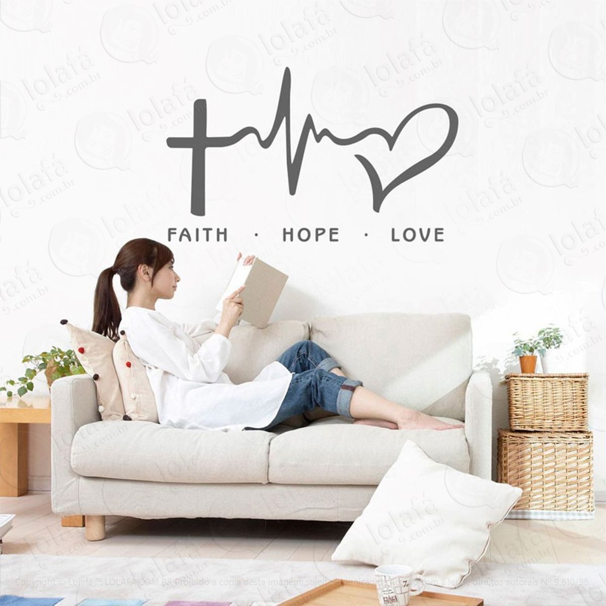 Faith, Hope, Love Adesivo de Parede Frase Personalizada para Sala, Quarto, Porta e Vidro Mod:249