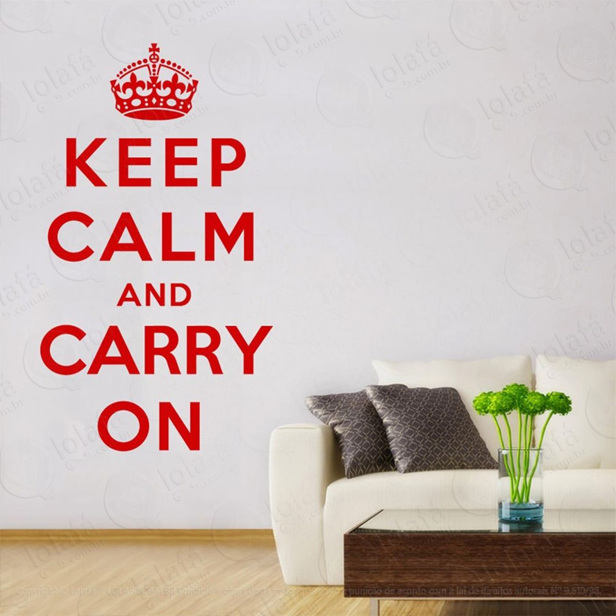 Keep Calm And Carry Adesivo de Parede Frase Personalizada para Sala, Quarto, Porta e Vidro Mod:252