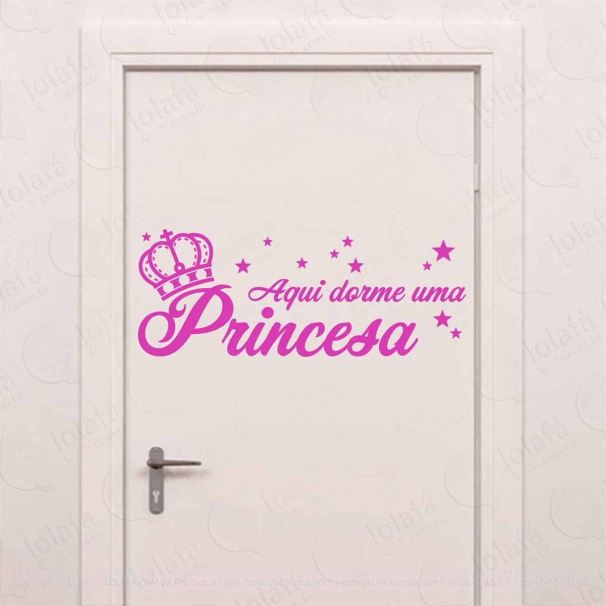 Aqui Dorme Uma Princesa Adesivo de Parede Frase Personalizada para Sala, Quarto, Porta e Vidro Mod:253