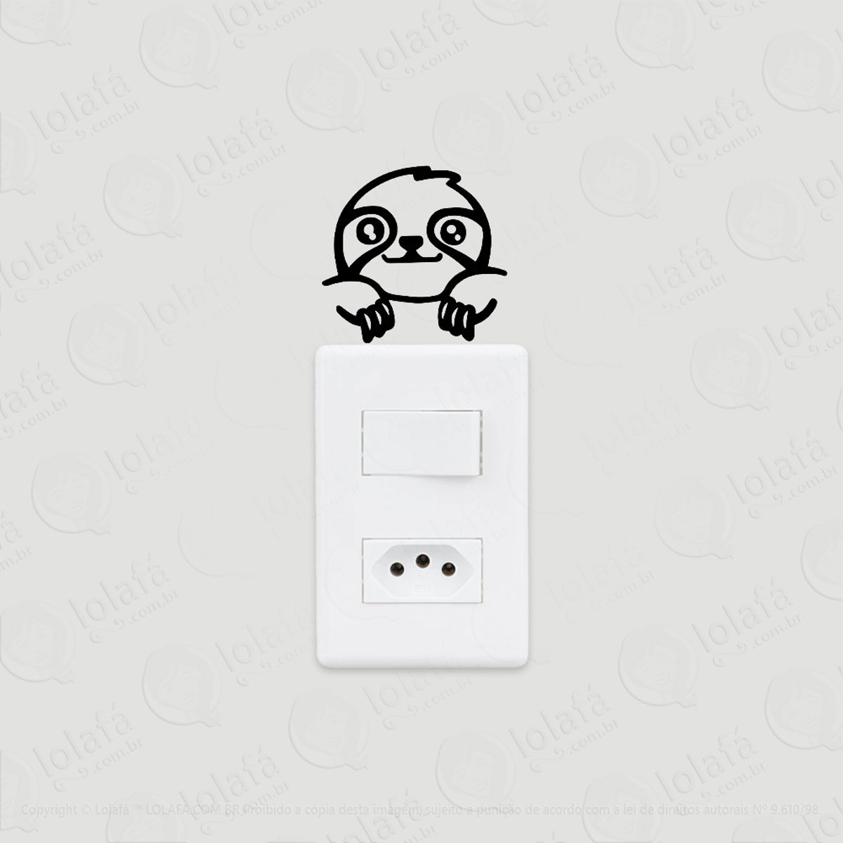 2 Adesivos De Interruptor Luz Tomada Bicho Preguiça Sorrindo Mod:3