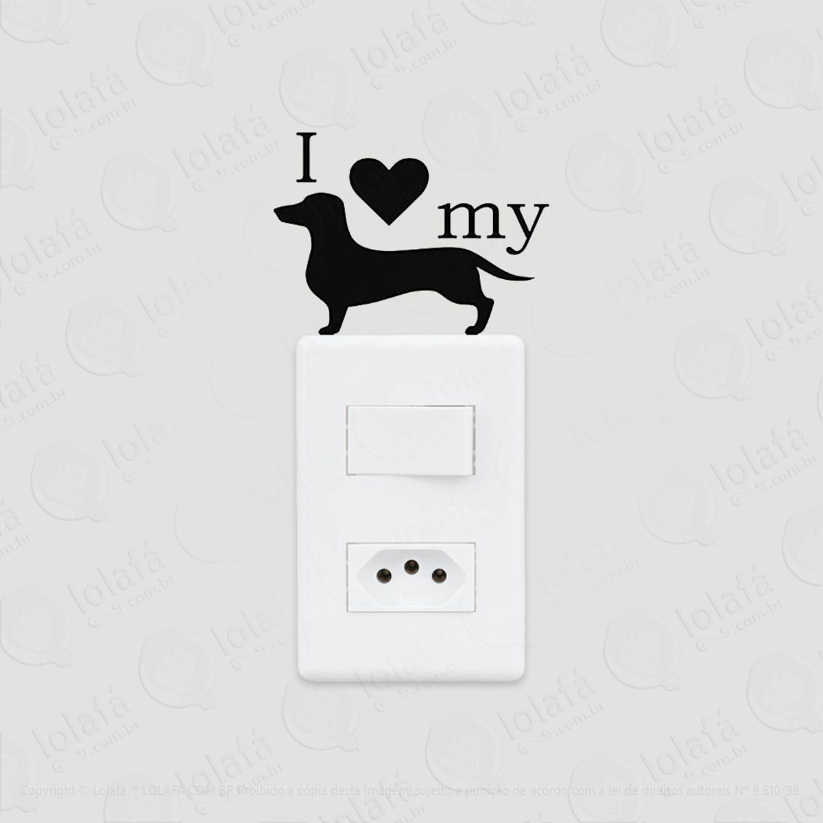2 Adesivos De Interruptor Luz E Tomada Eu Amo Meu Dachshund Mod:65