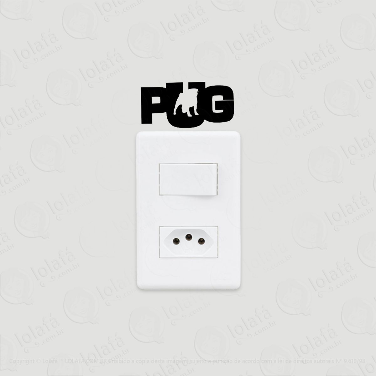 2 Adesivos De Interruptor Luz E Tomada Cachorro Pug Letras Mod:167