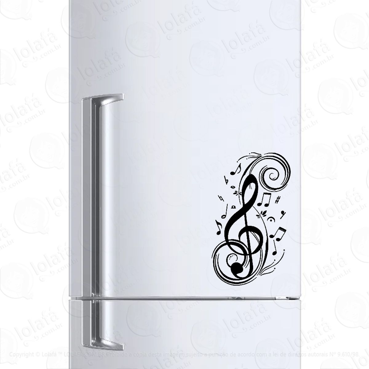 Adesivo Para Geladeira Clave De Sol Com Notas Musicais Mod:462