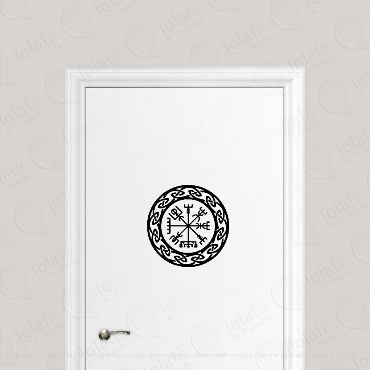 Adesivo Para Porta Viking Nórdico Vegvísir Red Bússola Mod:570