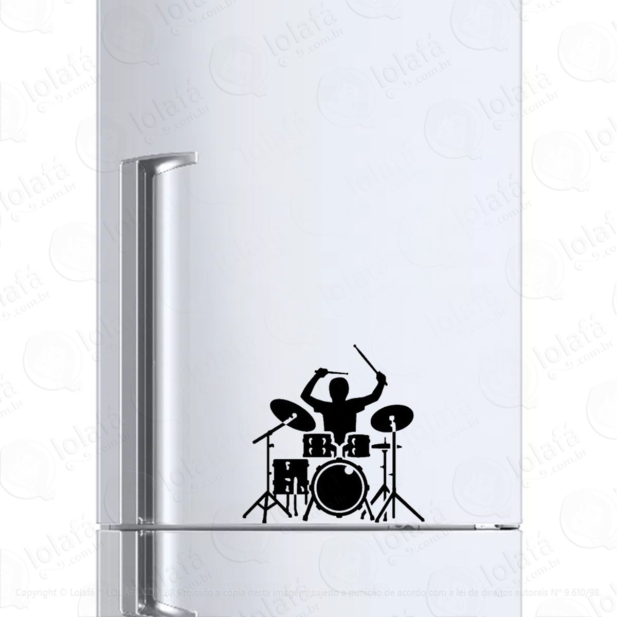 Adesivo Para Geladeira Baterista Tocando Bateria Musical Mod:609