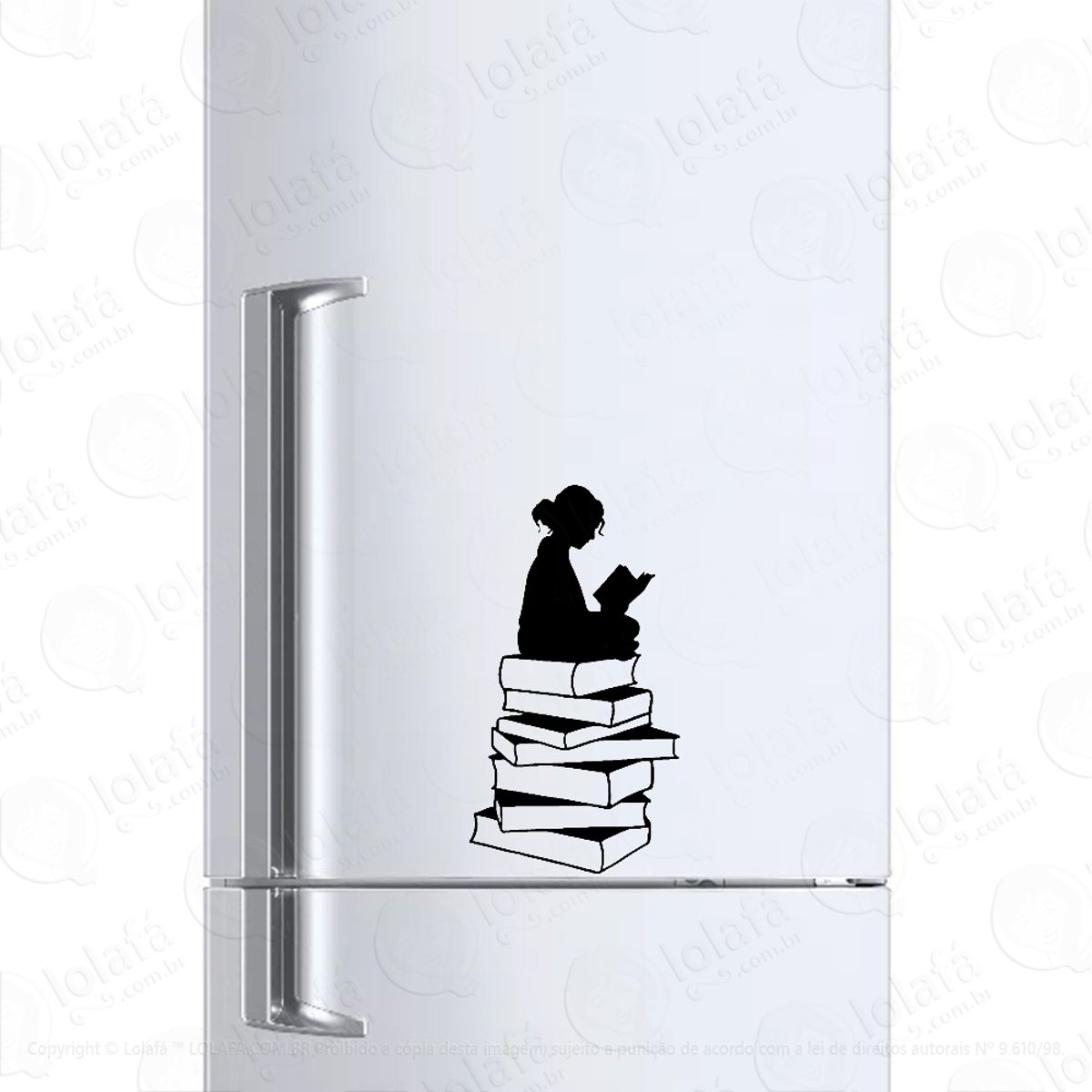 Adesivo Para Geladeira Garota Lendo Livros Mod:1036