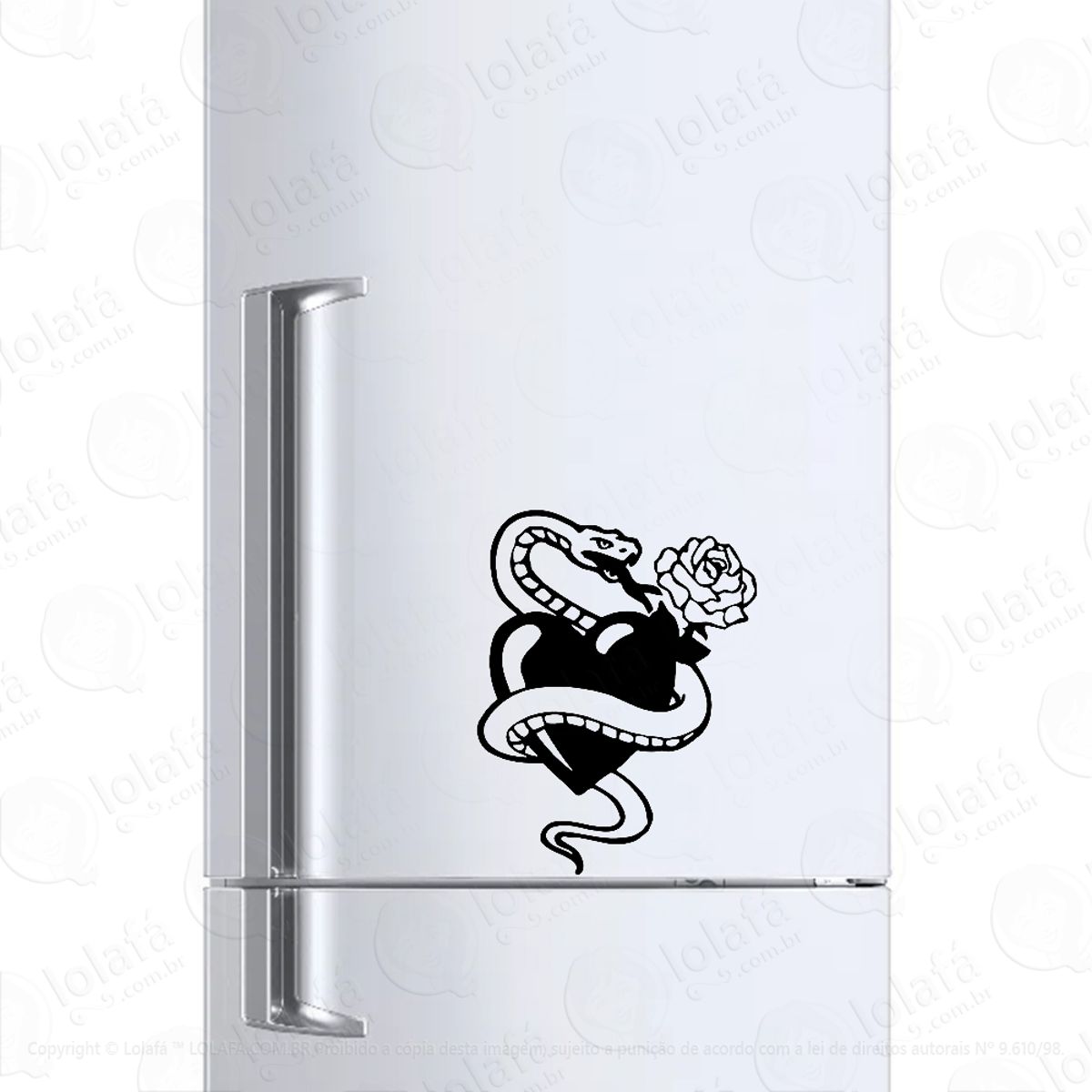 Adesivo Para Geladeira Tatoo Cobra Rosa E Coração Mod:1158