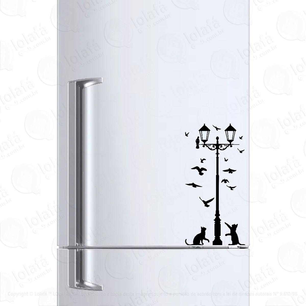 Adesivo Para Geladeira Gatos Pombos E Poste De Iluminação Mod:1345