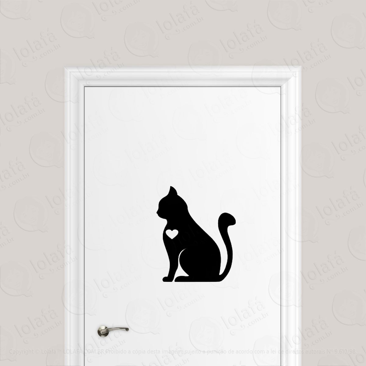 Adesivo Para Porta Coração De Gato Felino Amor Mod:1611
