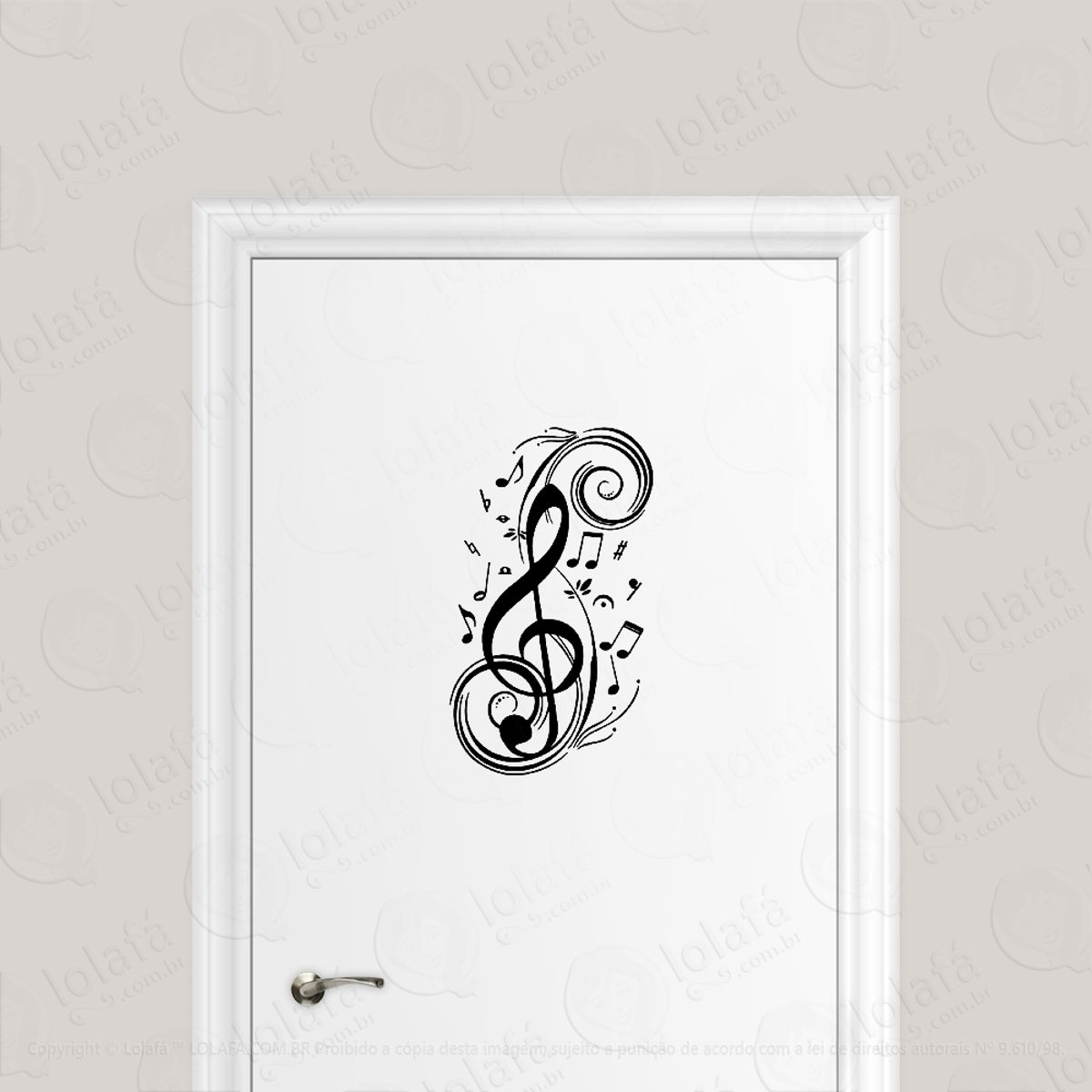 Adesivo Para Porta Clave De Sol Com Notas Musicais Mod:1680