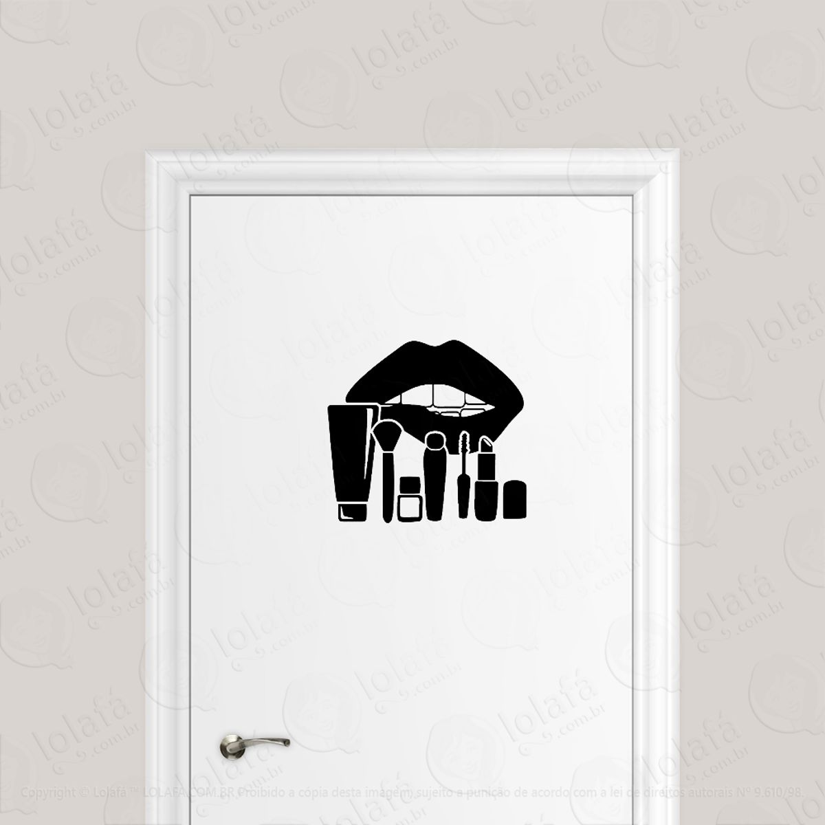 Adesivo Para Porta Salão De Beleza Mulher Maquiagem Boca Mod:1695