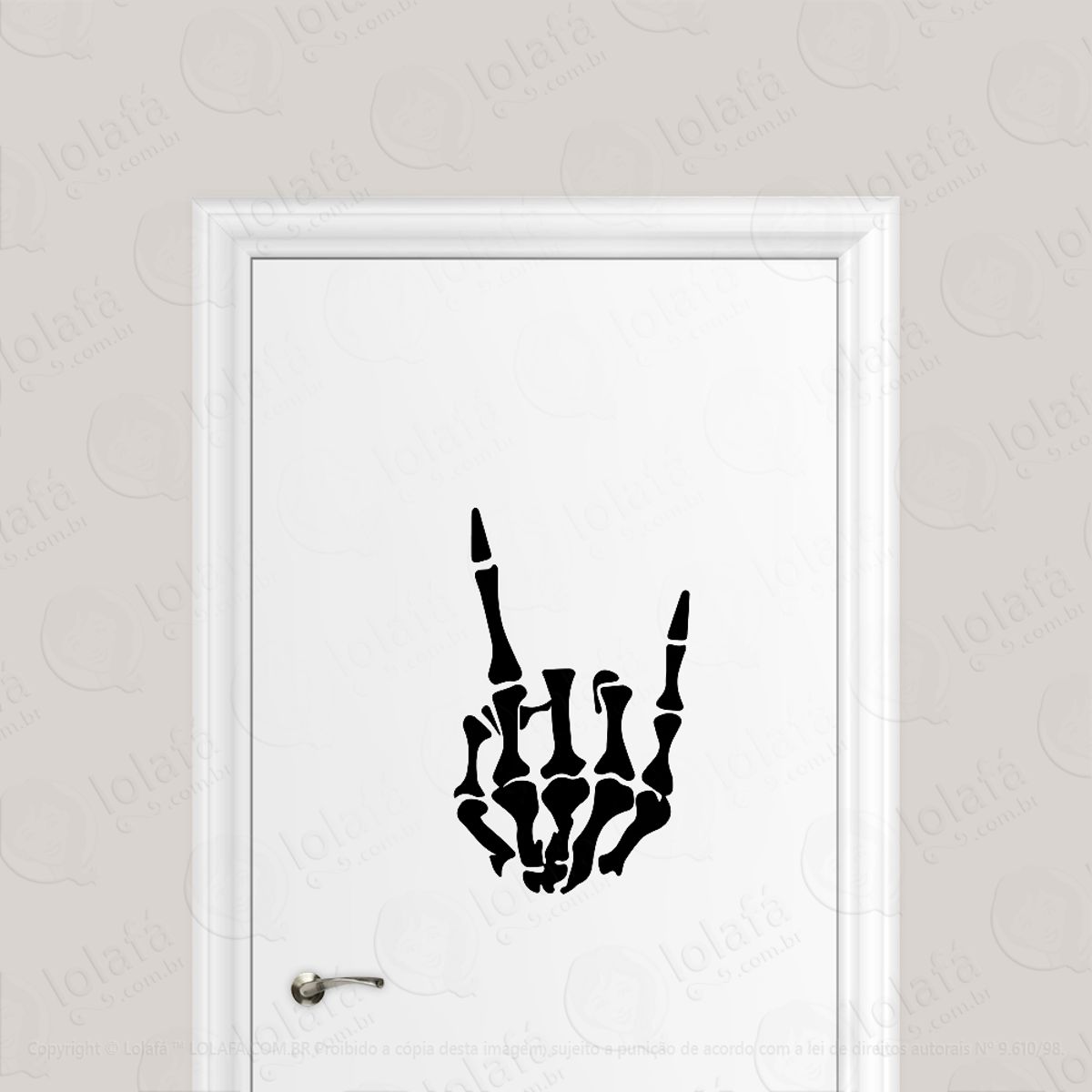Adesivo Para Porta Caveira Rock And Roll Mod:1751