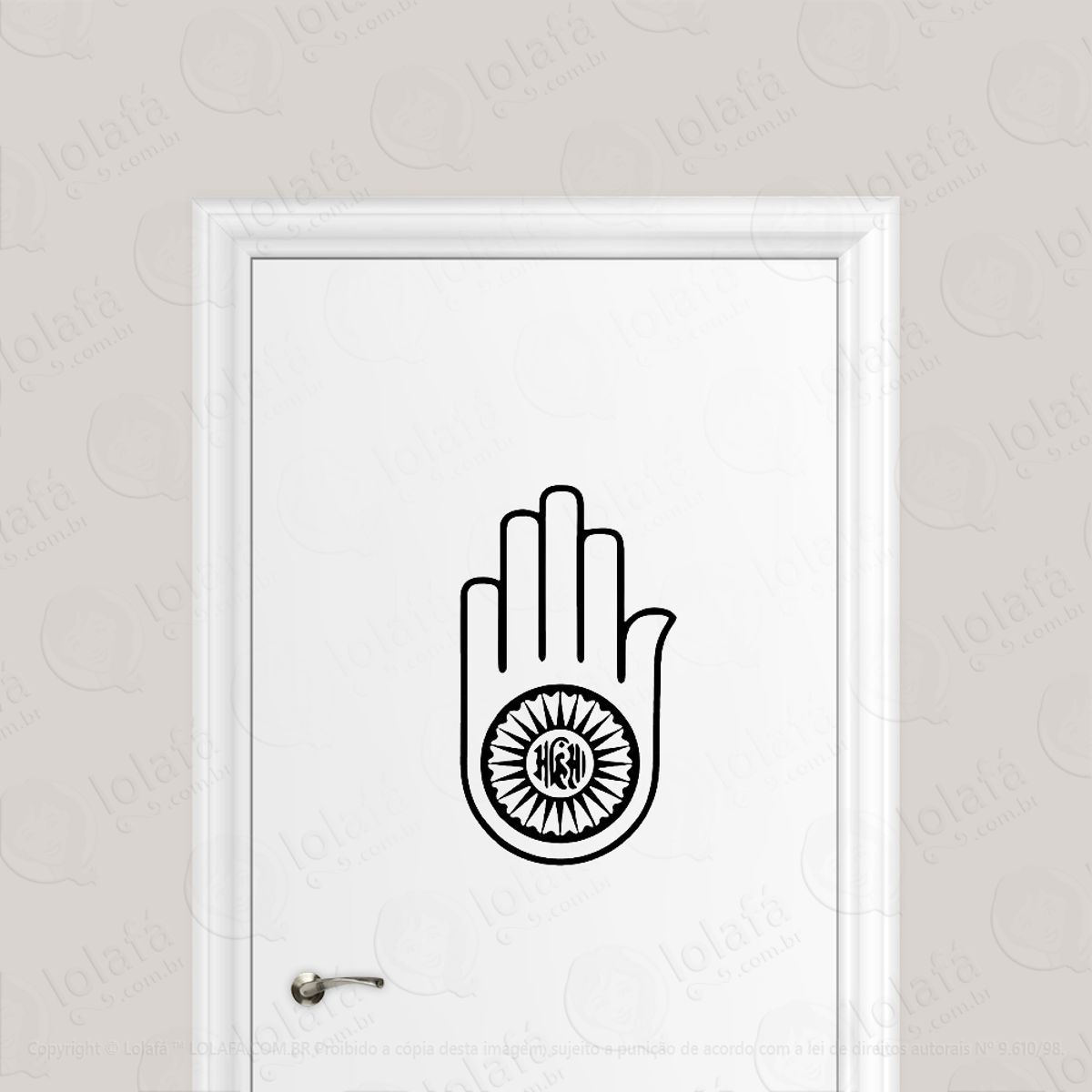 Adesivo Para Porta Jainismo Mão De Ahimsa Mod:1836