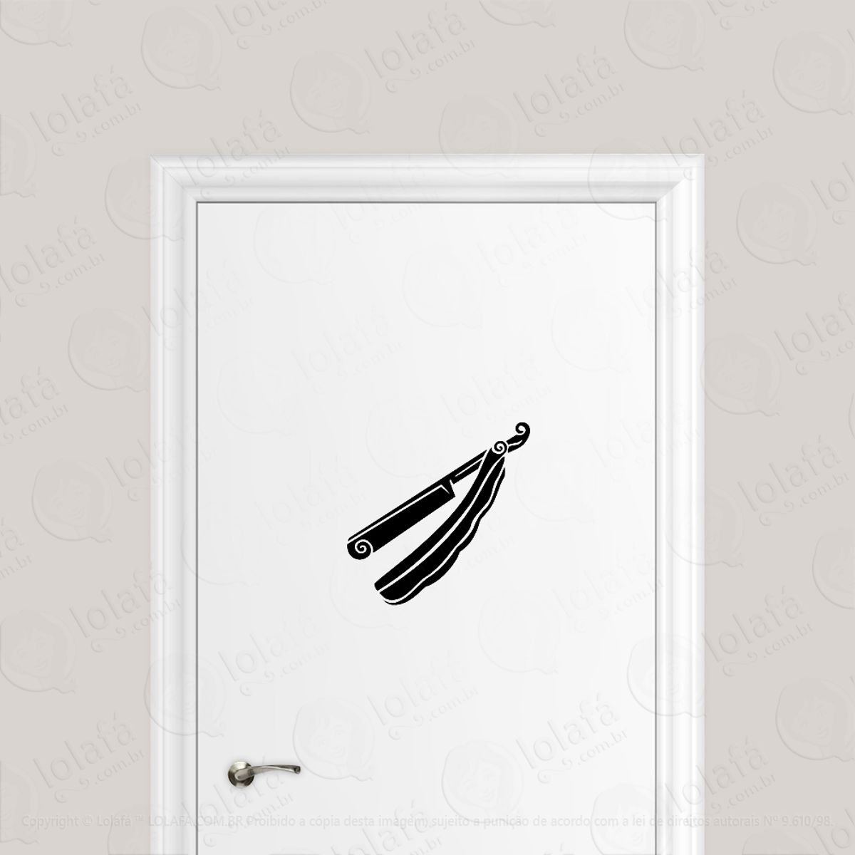 Adesivo Para Porta Barbearia Navalha Aberta Mod:1860