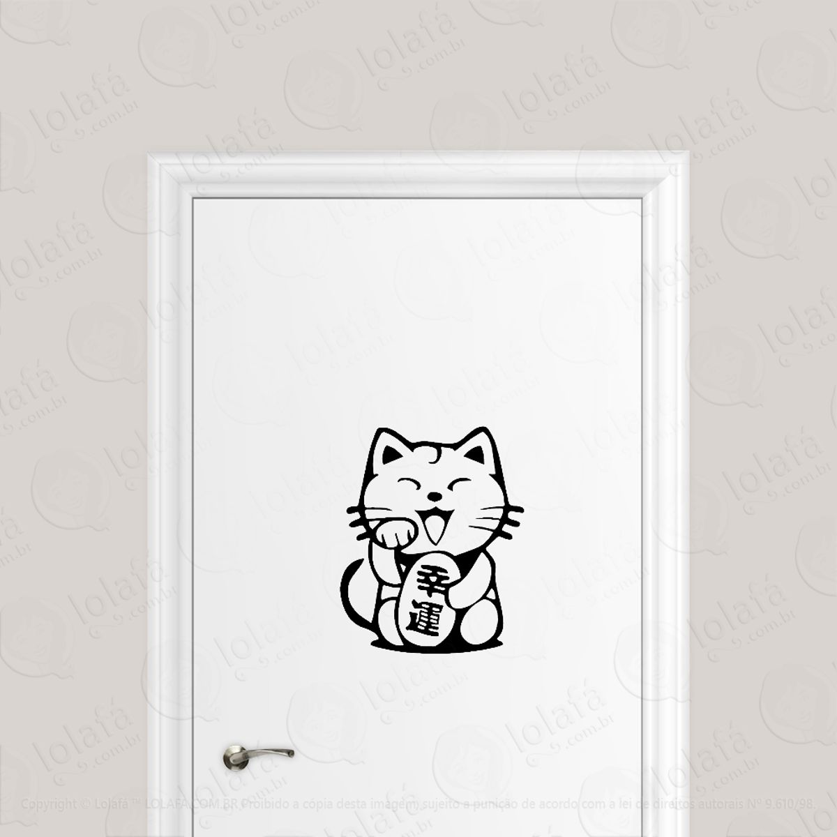 Adesivo Para Porta Maneki Neko Gato Da Sorte Mod:1891