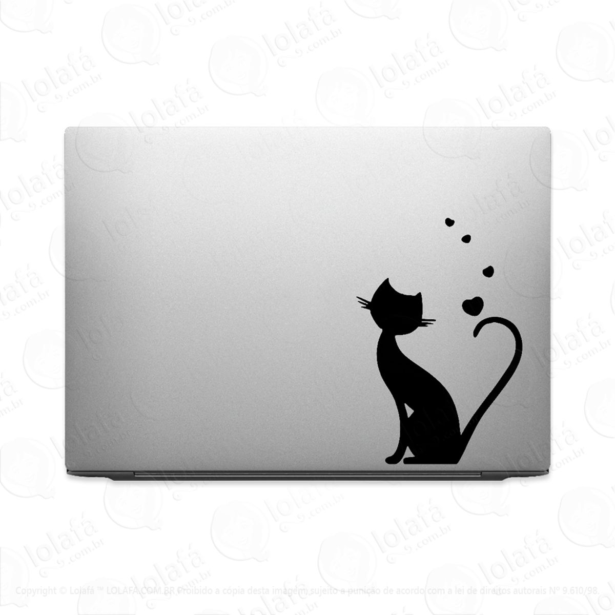 Adesivo Para Notebook Gato Preto Corações Amor Love Macbook Mod:1990