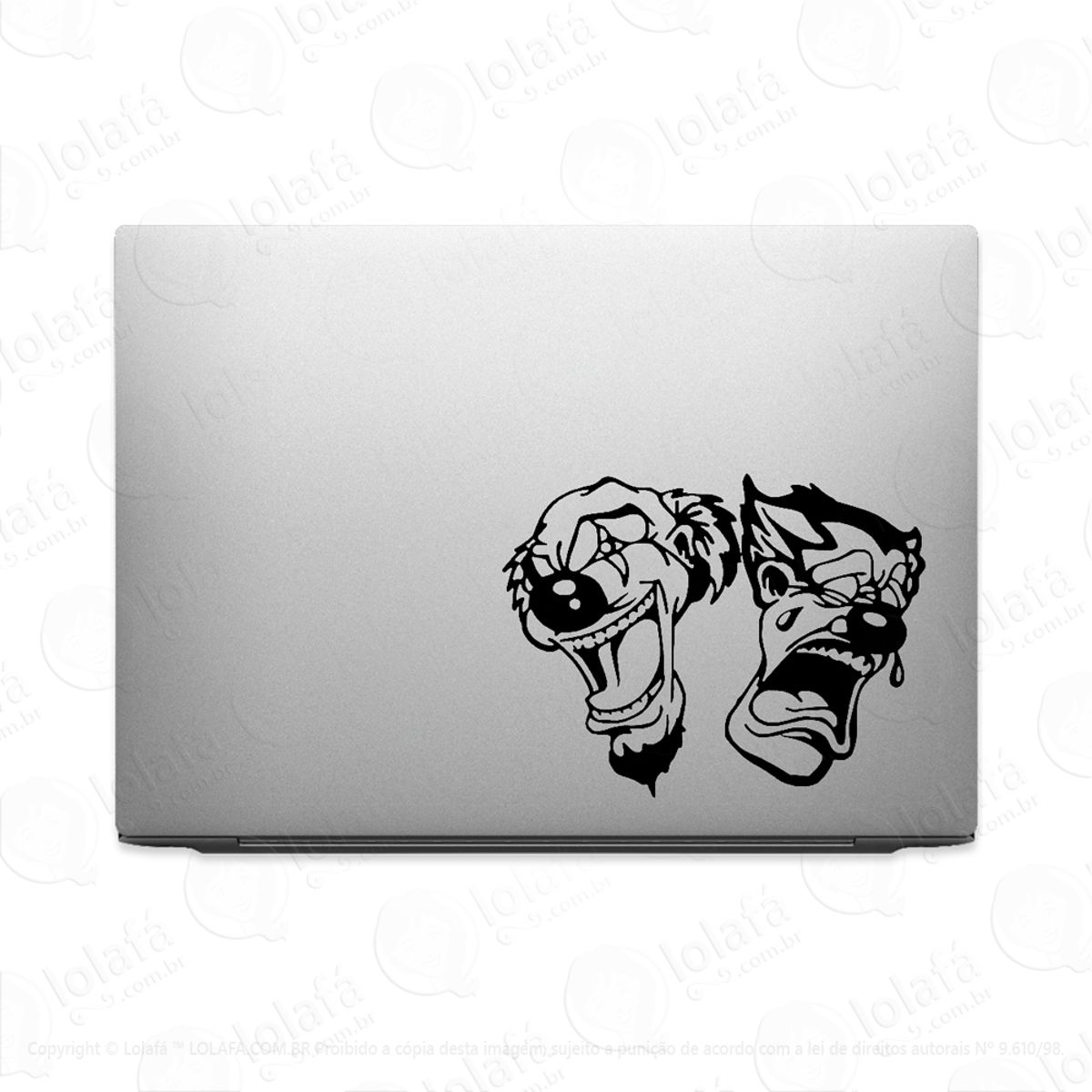 Adesivo Para Notebook Palhaço Máscara Feliz Triste Teatro Mod:2331