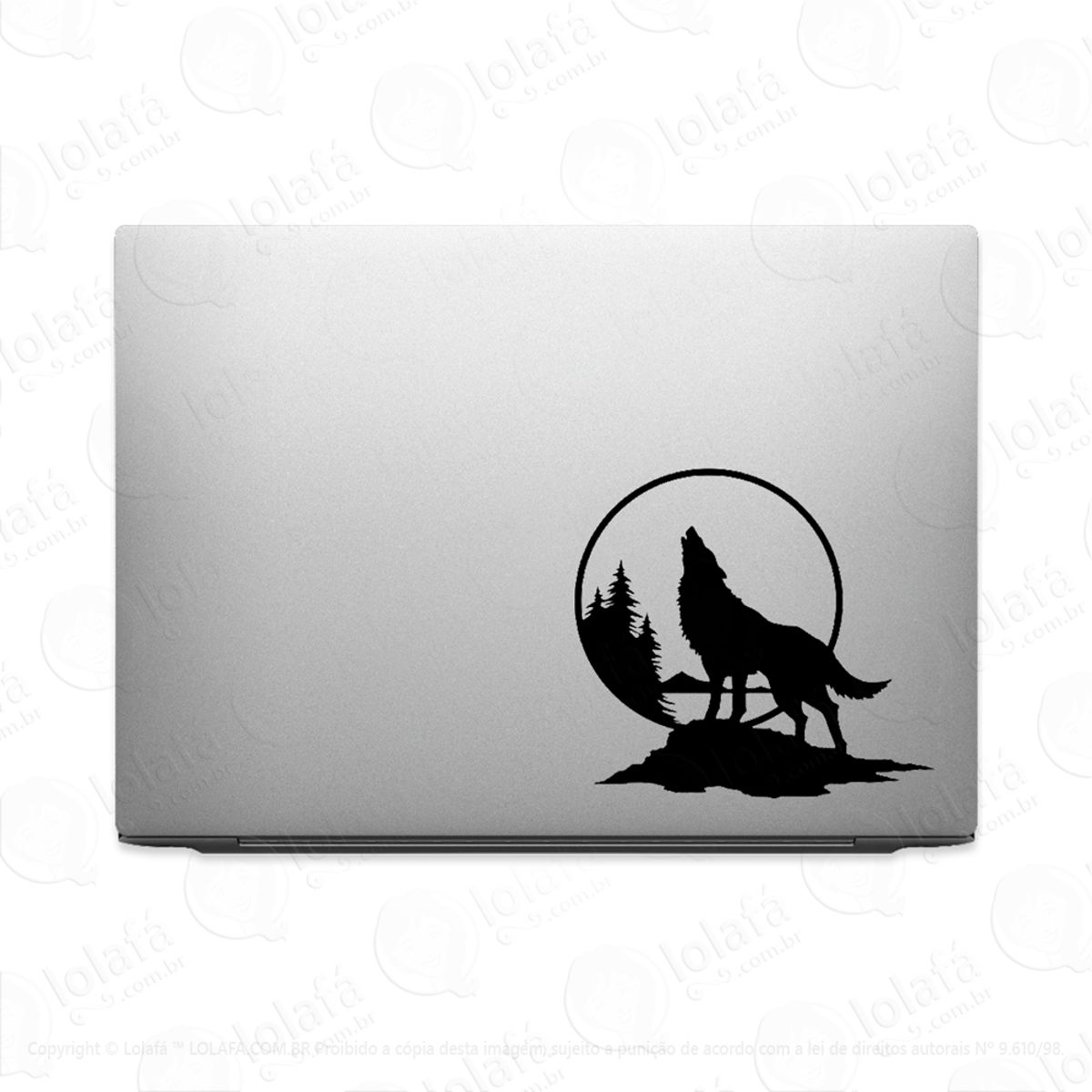 Adesivo Para Notebook Lobo Uivando Noite Lua Floresta Mod:2408