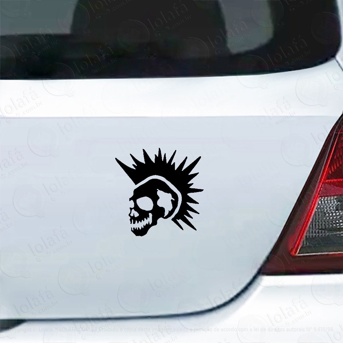 Adesivo Carro Moto Vidro Caveira Punk De Cabelo Moicano Mod:4584