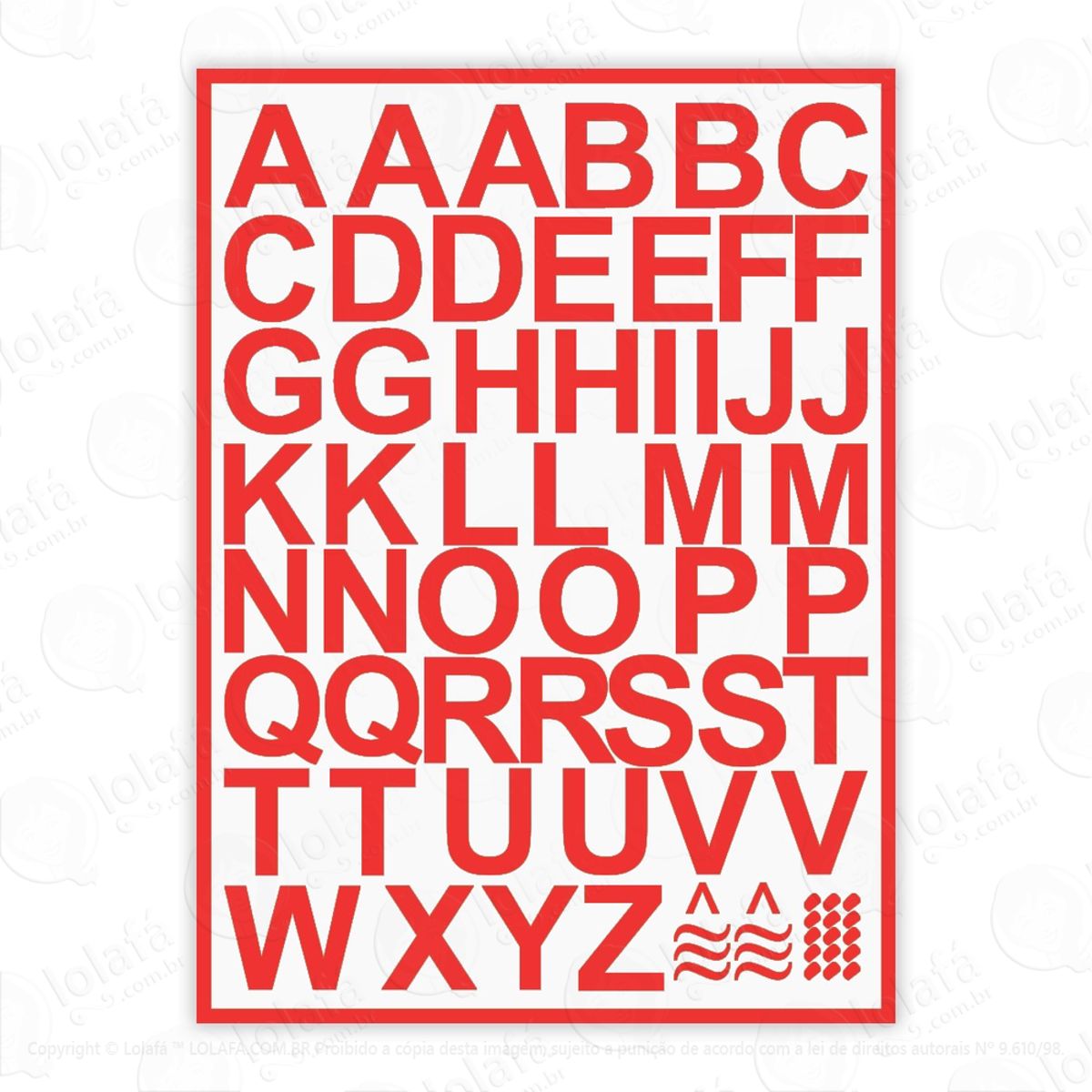 Cartela Adesivos Letras P/ Carro Vitrine Parede 2cm Altura. Mod:4846