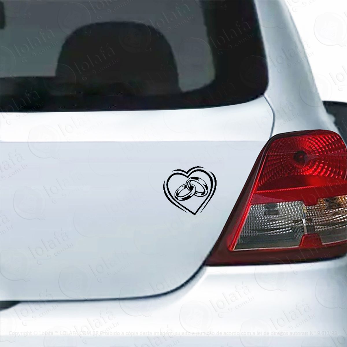 Adesivo Para Carro Coração Alianças De Casamento Mod:4899