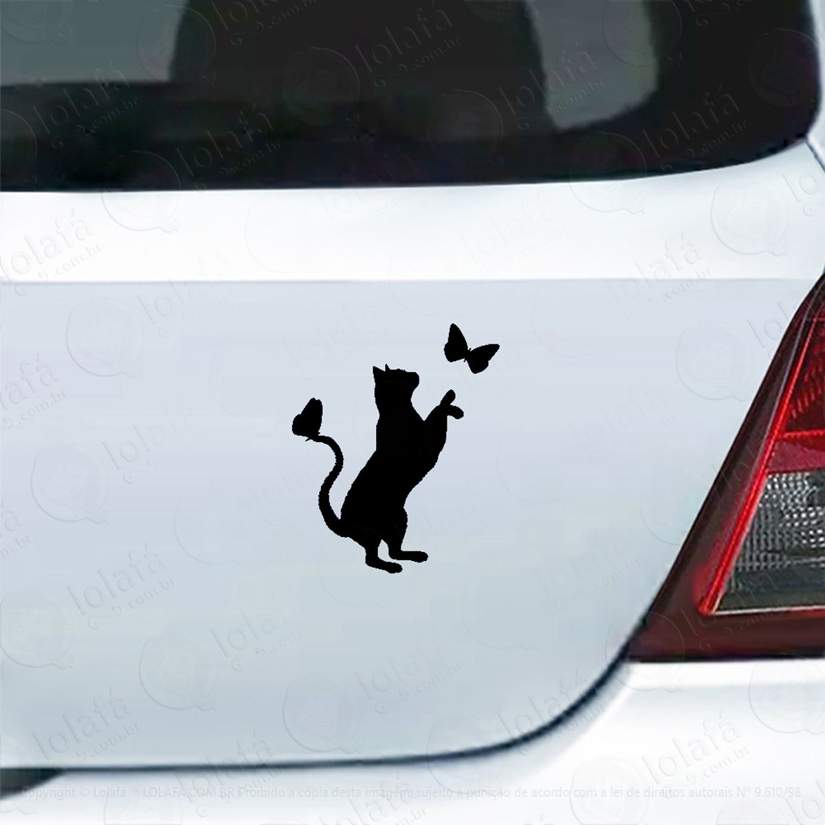 Adesivo De Carro Gatinho Brincando Com Borboleta Mod:5162