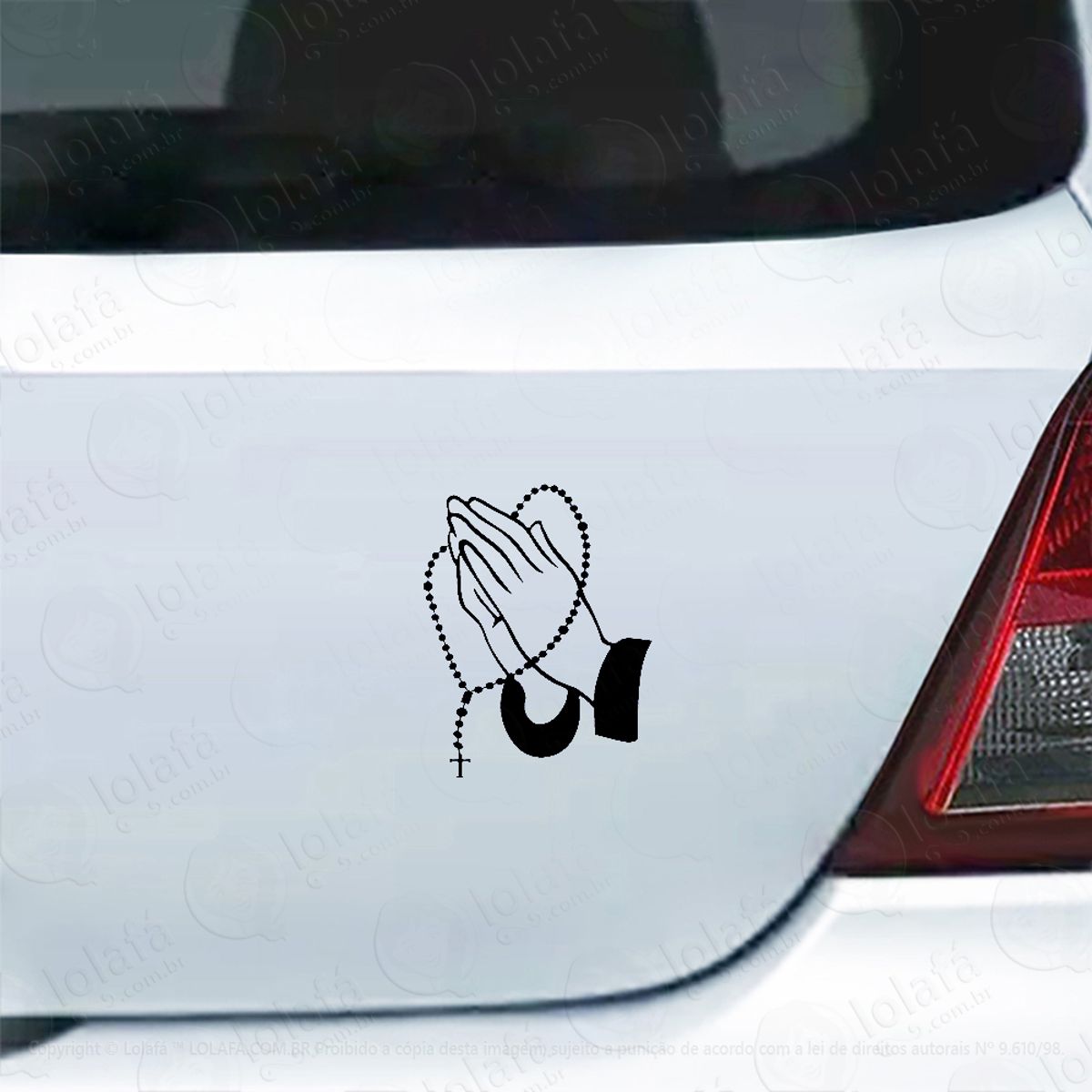 Adesivo De Carro Mãos Oração Rezando Rosário Mod:5368