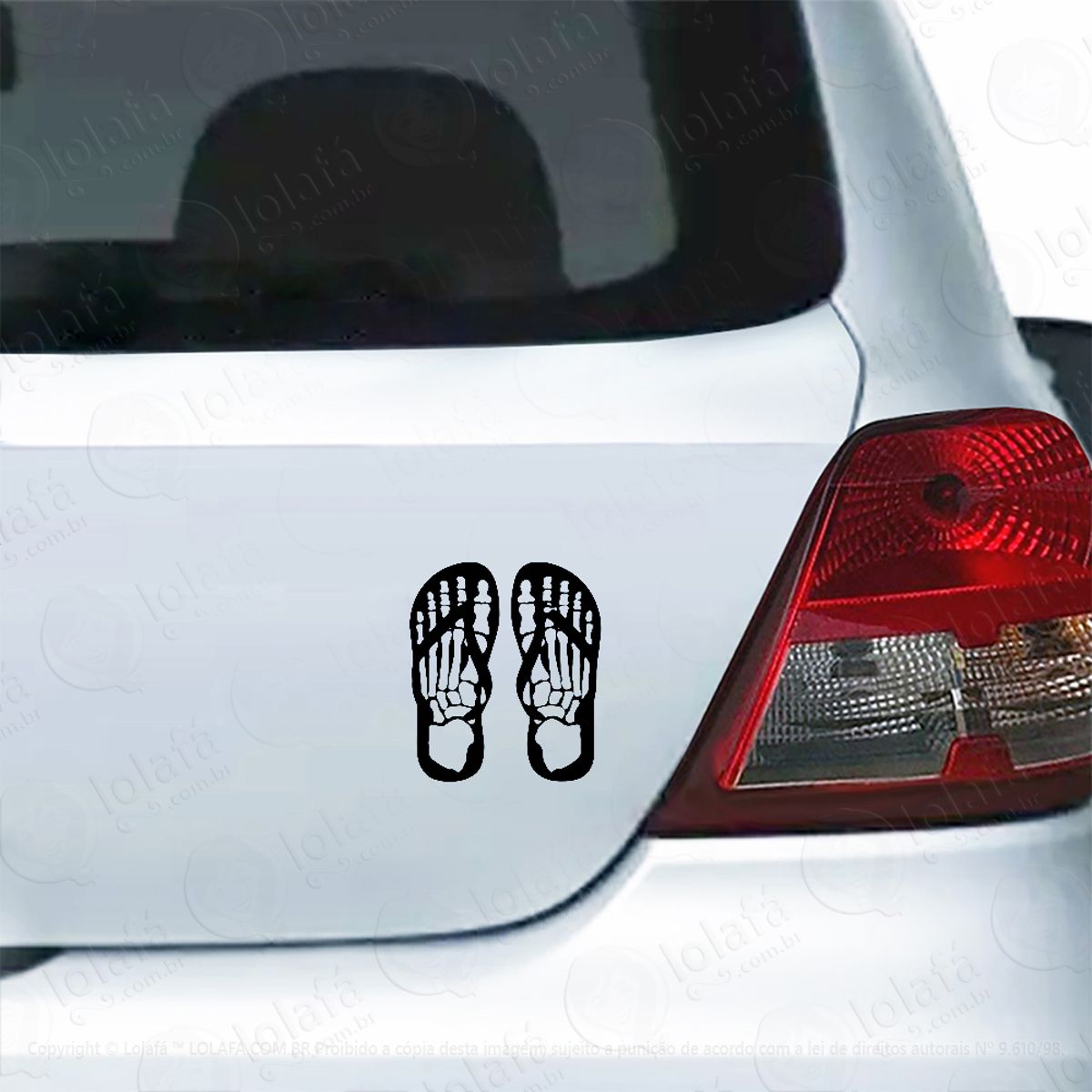 Adesivo Para Carro Pé De Caveira Humana Calçando Chinelo Mod:5579