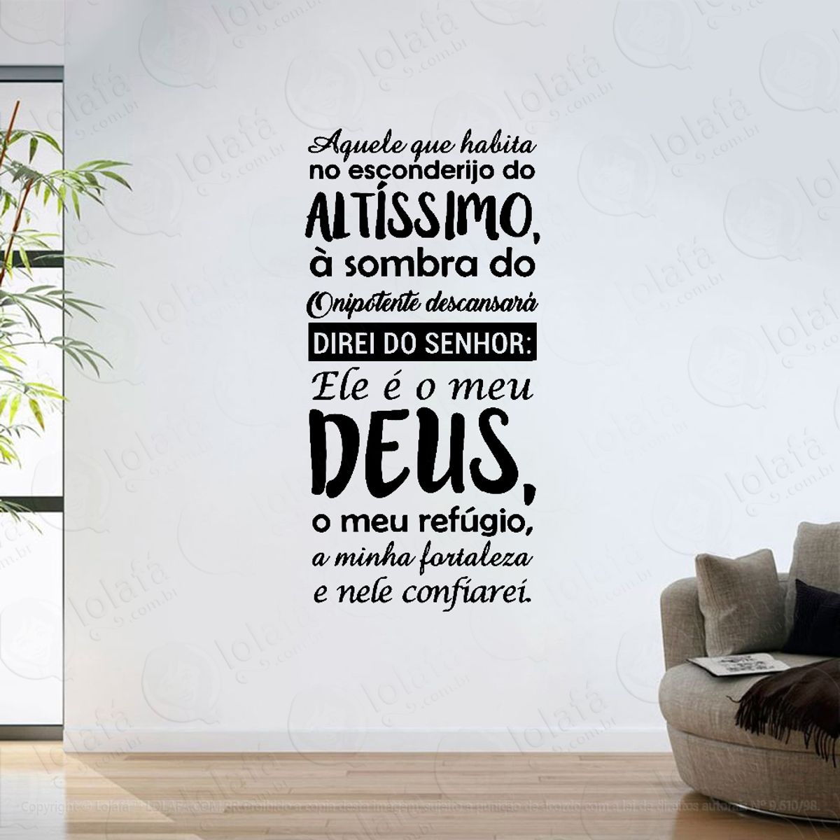 Adesivo Parede Religioso Fé Salmos 91 Aquele Que Habita 1.10 Mod:6180