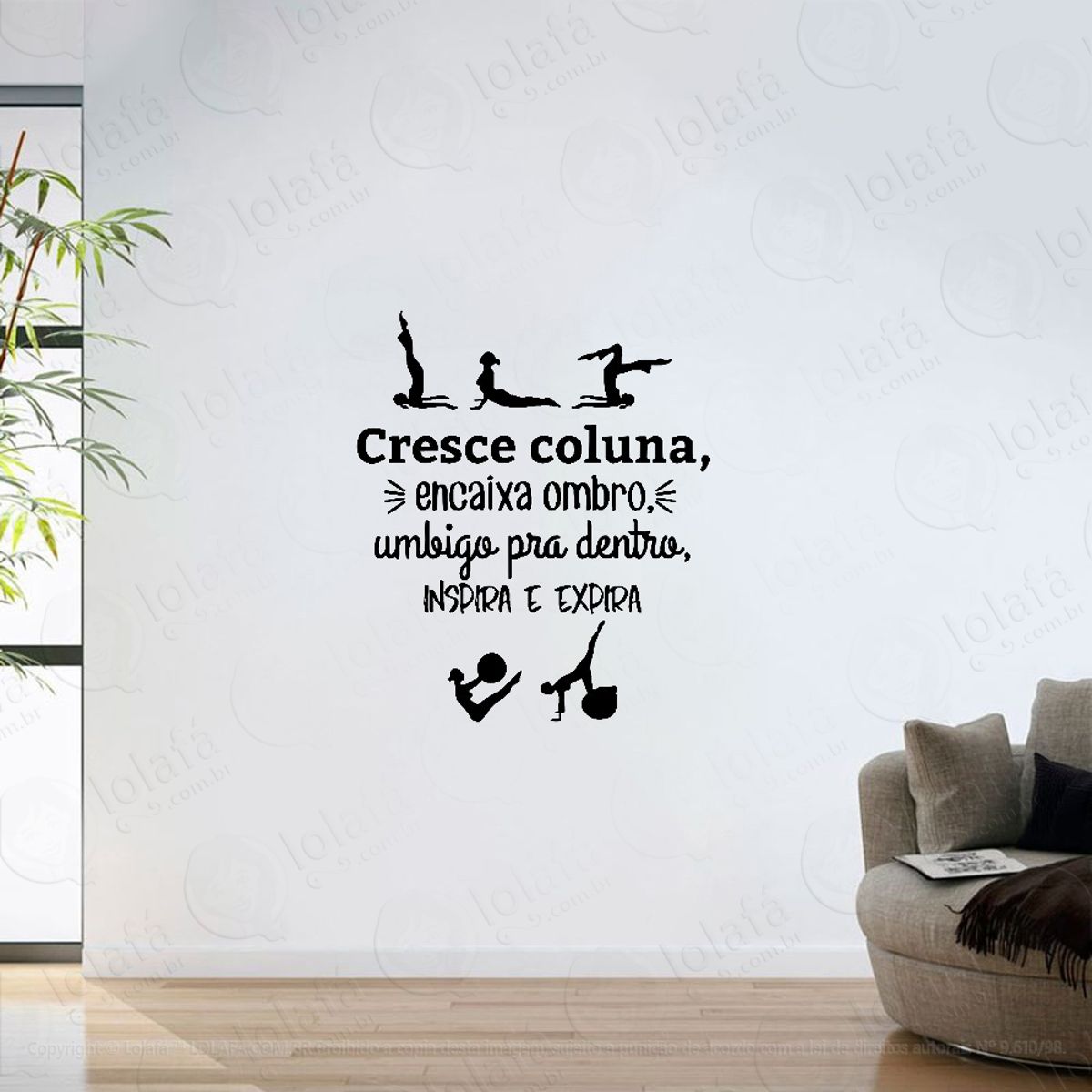 Adesivo Parede Academia Frases Pilates Cresce Coluna Mod:6193