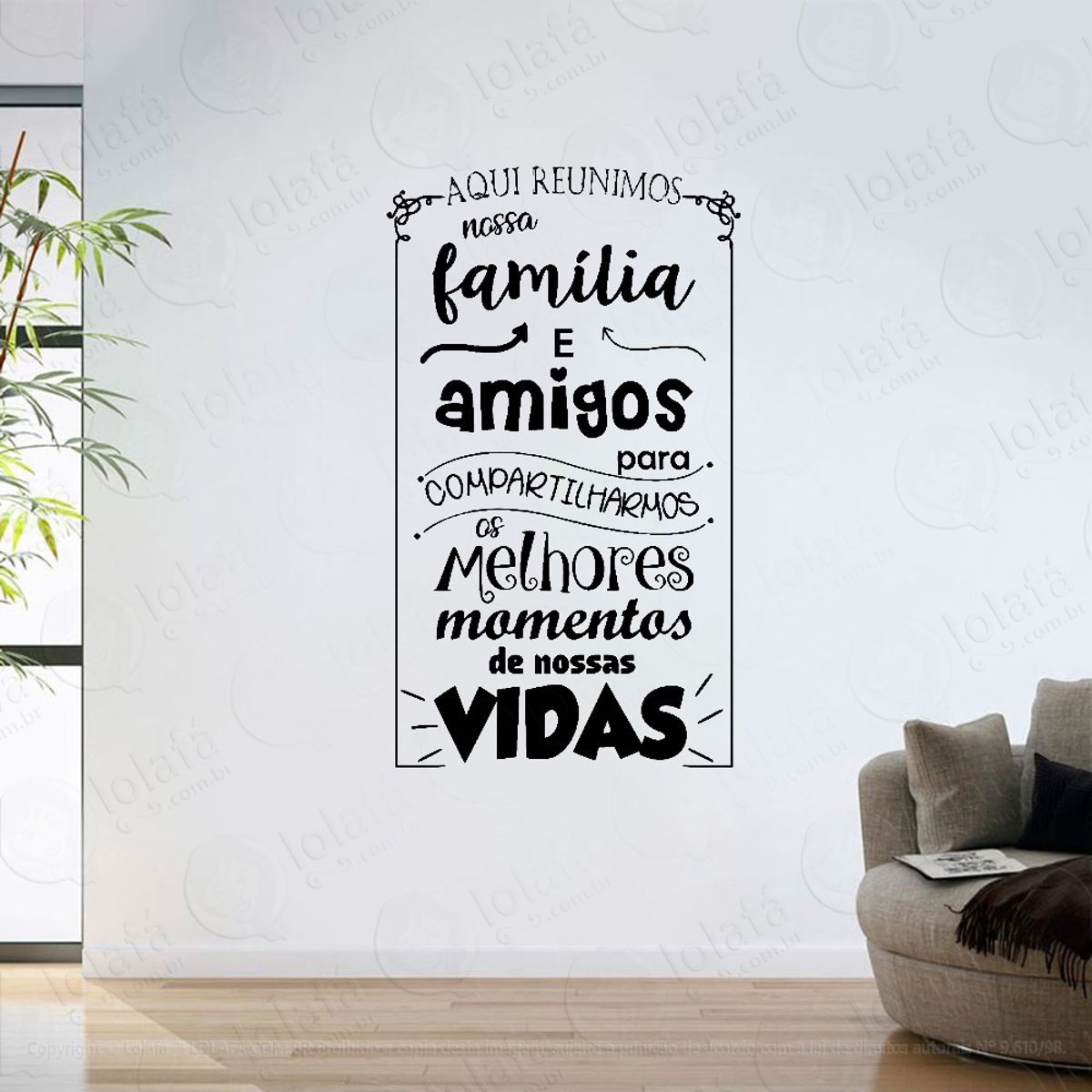 Adesivo Parede Sala Frase Reunir Família E Amigos Mod:6196