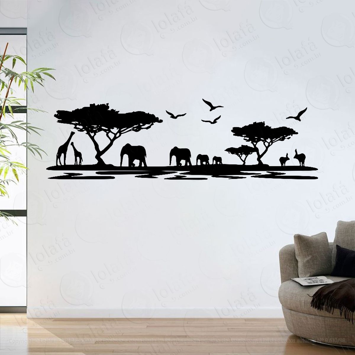 Adesivo Parede Sala África Selva Animais Elefante Savana Mod:6212