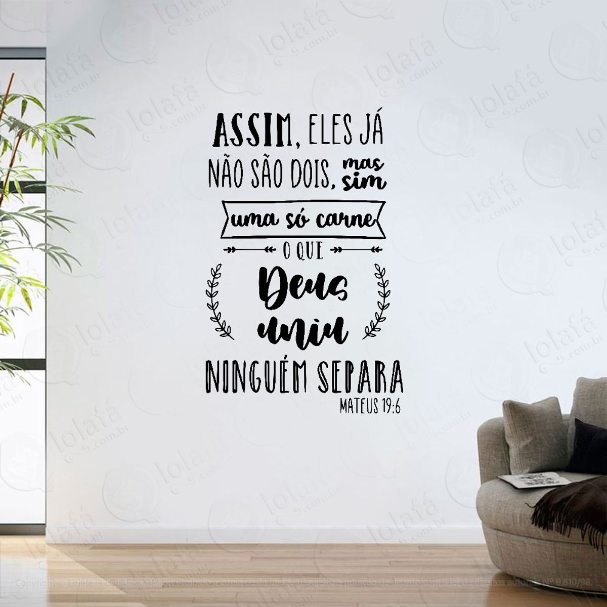 Adesivo Parede Sala Uma Só Carne Deus Uniu Mateus 19:6 Mod:6228