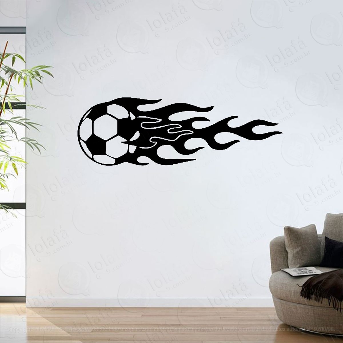 Adesivo Parede Sala Futebol Bola Em Chamas Fogo Mod:6233