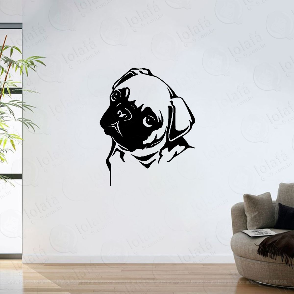 Adesivo Parede Sala Cachorro Pug Mod:6234