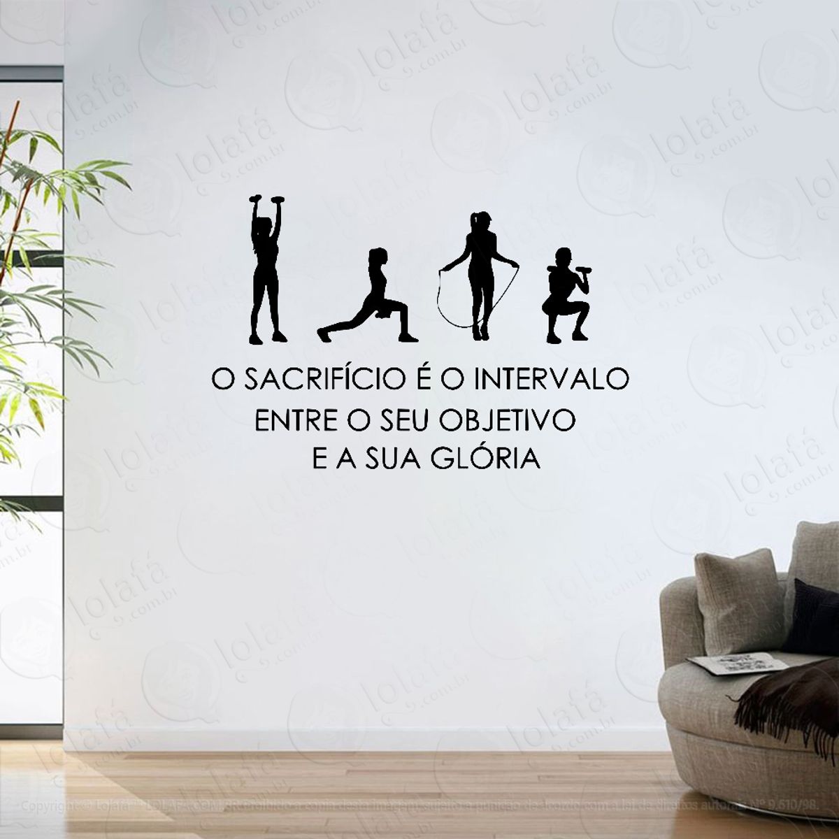 Adesivo Parede Decoração Academia Exercício Frase Sacrifício Mod:6241