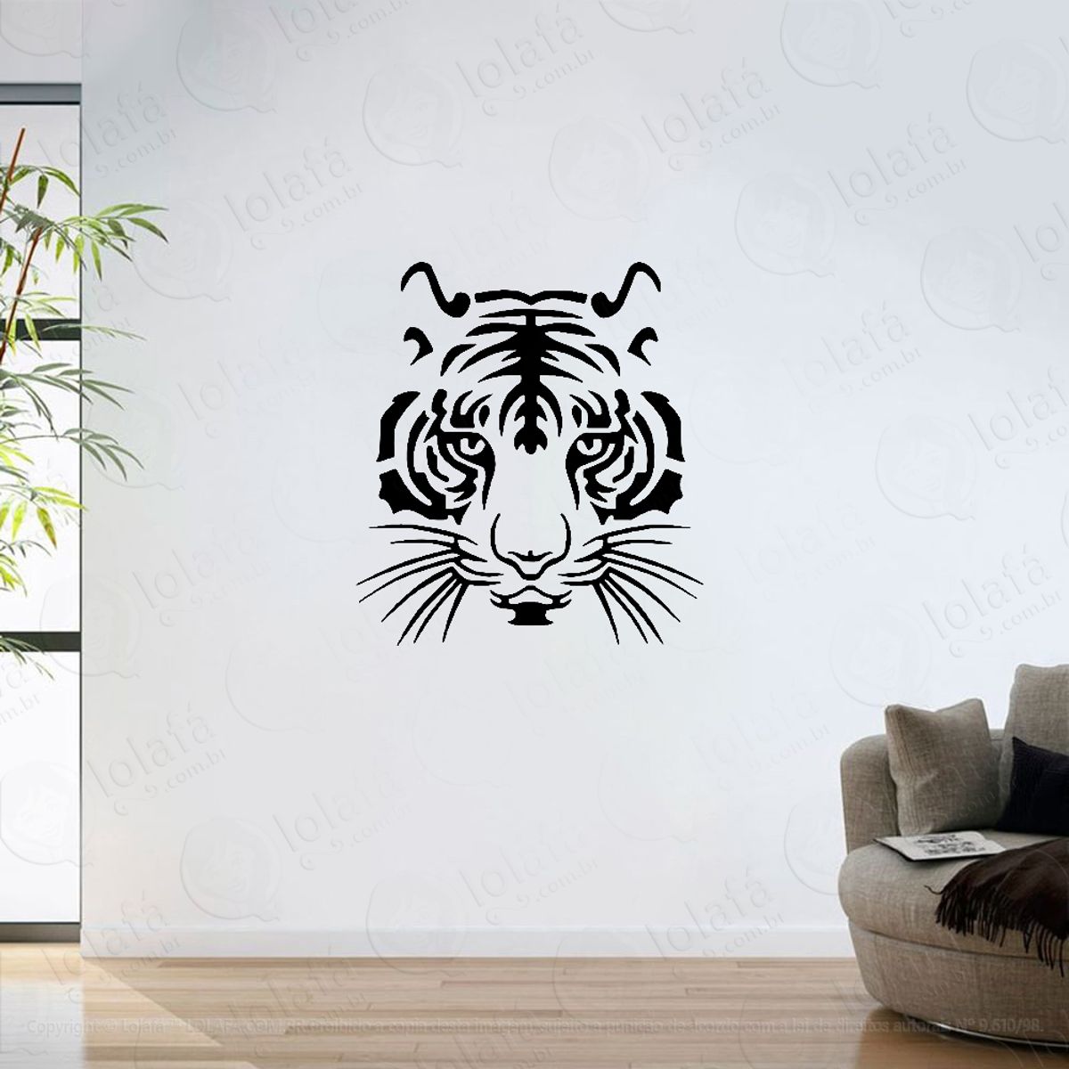Adesivo Parede Sala Cabeça Rosto De Tigre Mod:6254