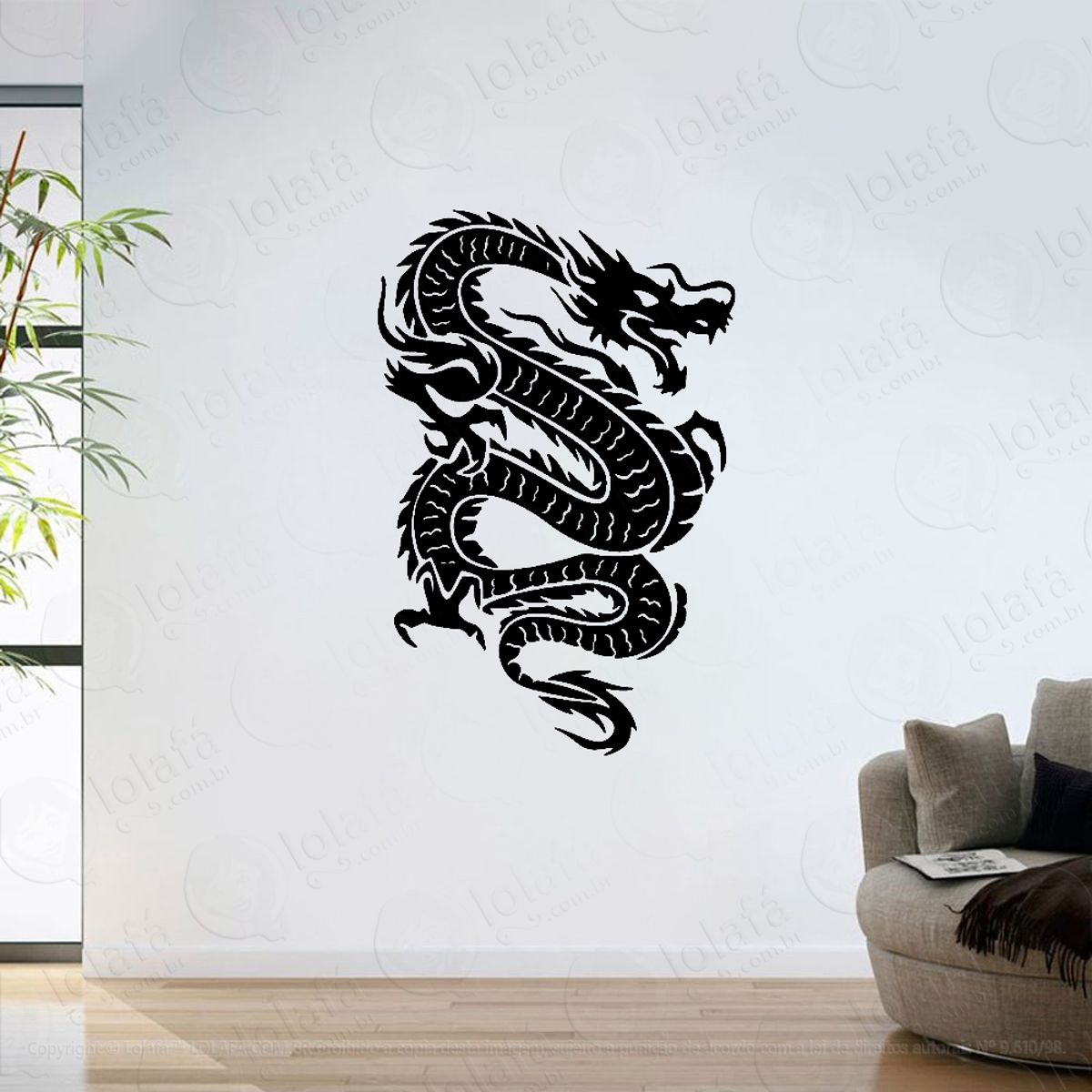 Adesivo Parede Sala Dragão Chines Ornamental Mod:6265
