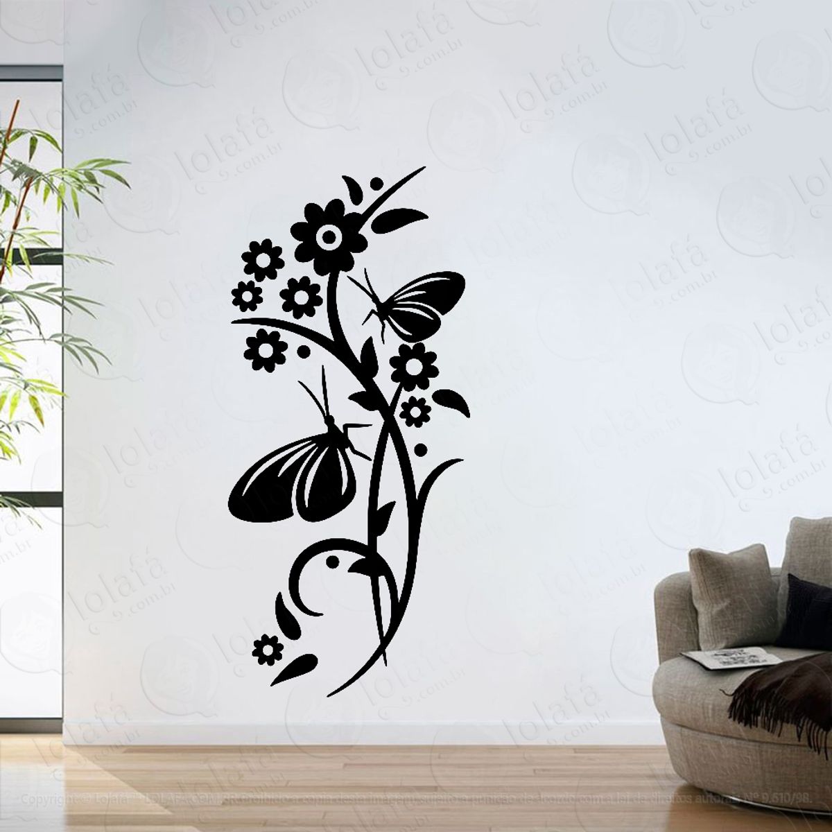 Adesivo Parede Sala Borboletas E Flores No Jardim Mod:6276