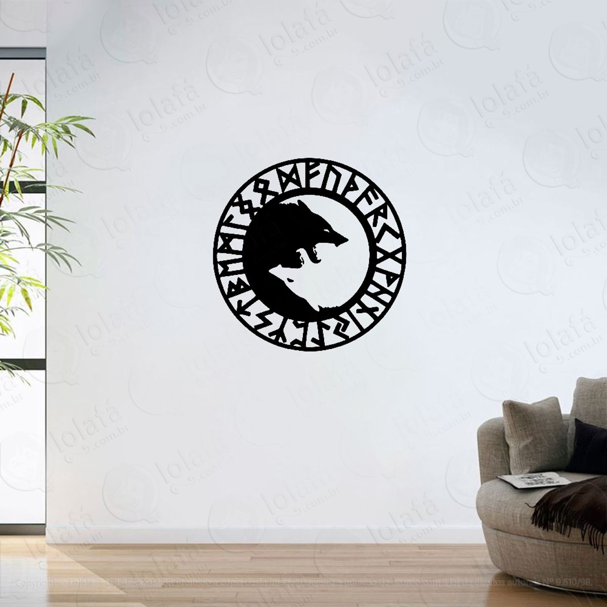 Adesivo Parede Sala Nórdico Viking Runa Fenrir Ragnarok Mod:6285