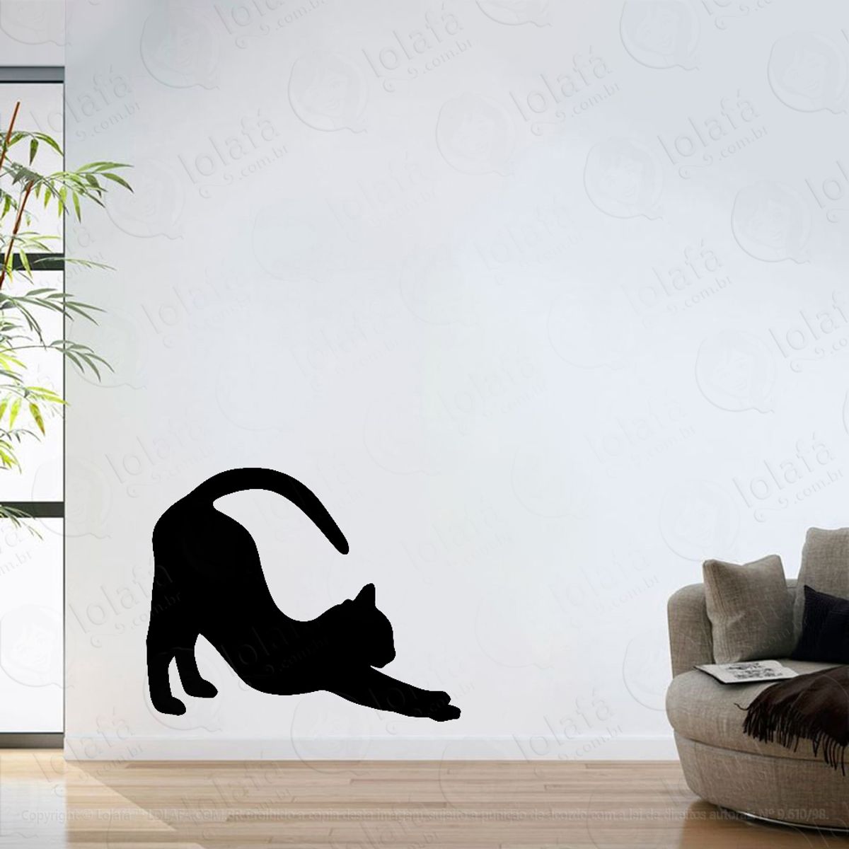 Adesivo Parede Sala Gato Espreguiçando Mod:6288