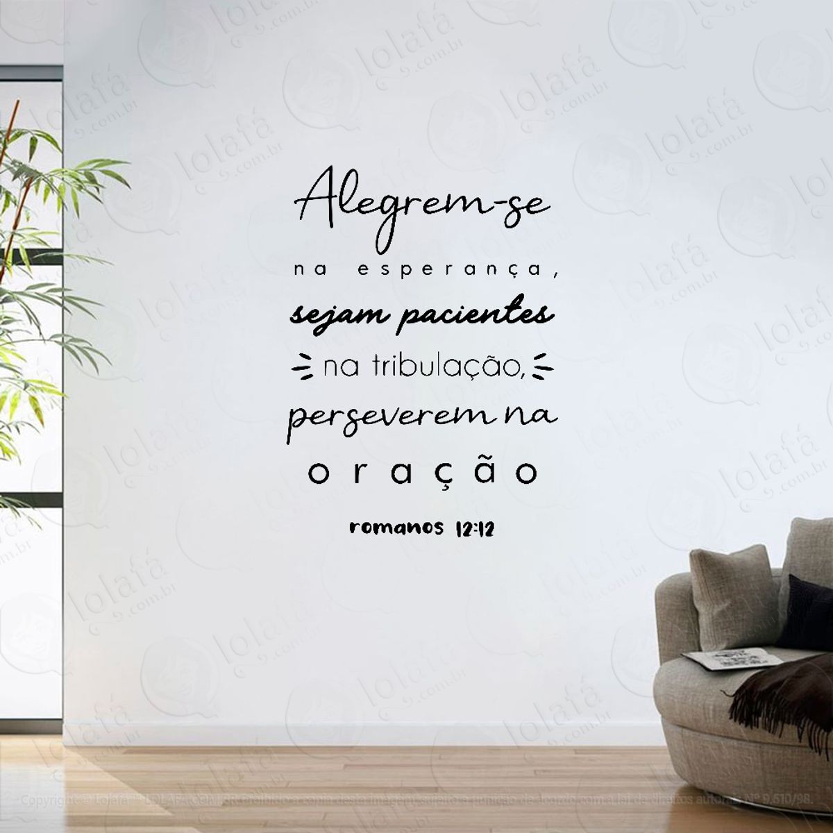 Adesivo Parede Sala Frase Versículo Bíblico Romanos 12:12 Mod:6293